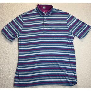 Johnnie-O Hangin' Out Mens Striped Polo Shirt with Pocket‎ Casual Top - Large